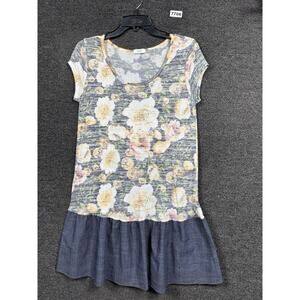 Oddy Blue Floral Flowy Dress Womens Size M Short Sleeve Spring Round Neck
